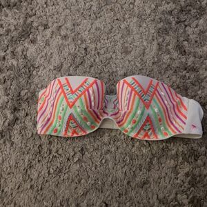 Victoria's Secret White Bikini Top with Neon Pink and Orange Accents